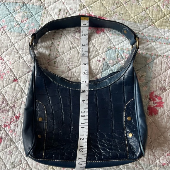 Wilson Leather Shoulder Bag Navy Blue Embossed Purse - Picture 9 of 10